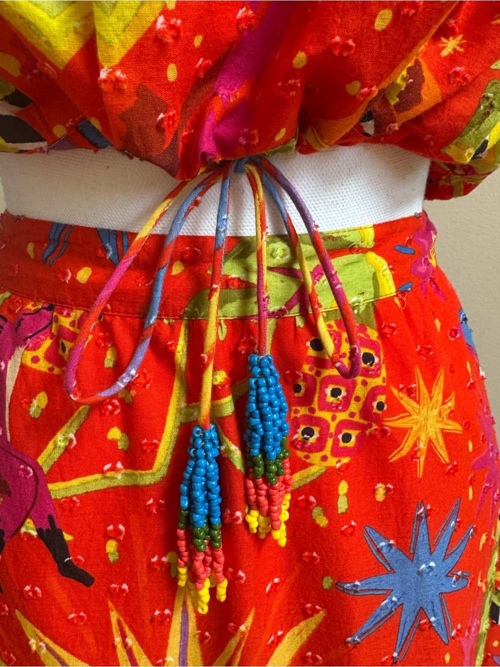 FARM Rio Red Multicolor Ruffle Tie-Front Crop Top - Picture 6 of 11